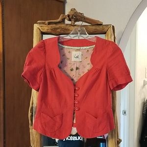 Anthropologie red seersucker jacket top